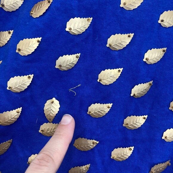 READ! Vintage Gene Ewing Bis Bis Gold Leaf Embellished Blue Knit Tee Top Small - Picture 8 of 16